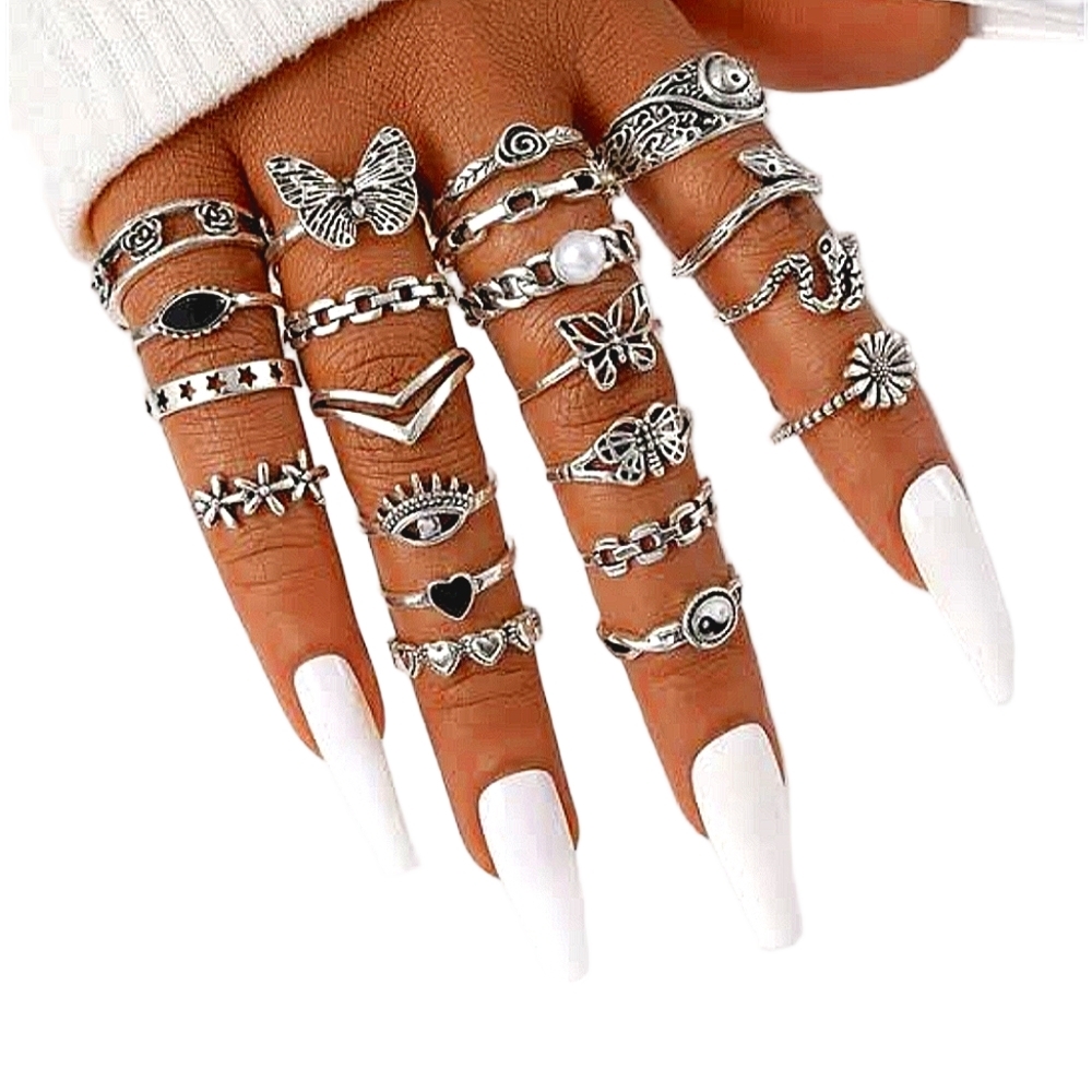 25 Pc Rings Silvery Silver Jewelry Knuckle Rings Stacking Ring Set